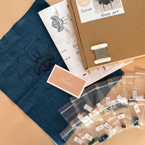 BN-007 Scarab (denim), bead and thread embroidery kit
