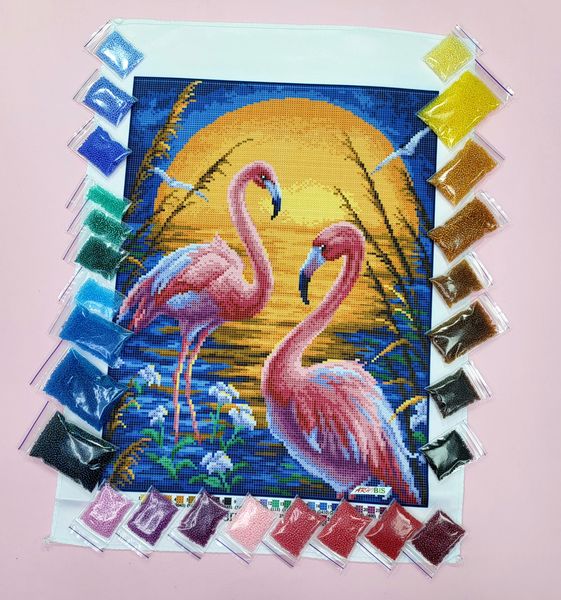 ЗПТ-020 Розовые фламинго, набор для вышивки бисером картины ЗПТ-020 фото