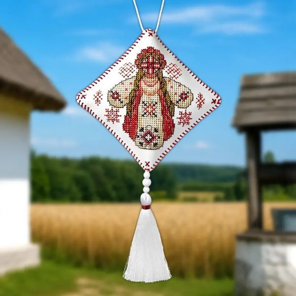 FLHL-115 Набор для вышивания нитками на искусственной коже Этно-подвеска - Мотанка FLHL-115 фото