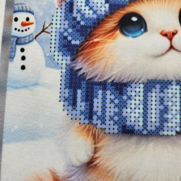 В143 Зимовий котик (15*21 см), схема для вишивки бісером картини схема-ба-В143 фото