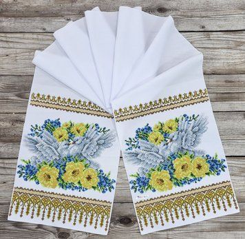 8012 Large wedding towel 220*30 cm with doves, bead embroidery blank
