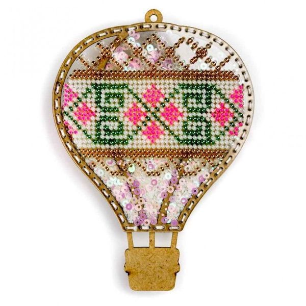 FLPL-077 Hot Air Balloon, bead embroidery kit on a plastic base