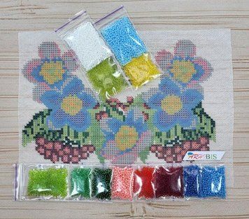 Ф-30 Bouquet with Viburnum (15*21 cm), bead embroidery kit on water-soluble interfacing