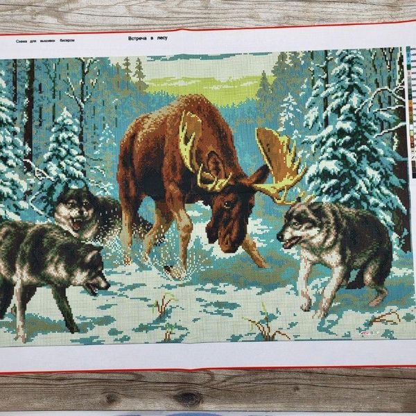 Встреча в лесу, набор для вышивки бисером картины с волками ОР 0080 фото