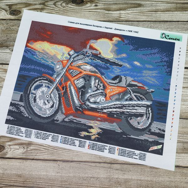 НИК-1442 Harley-Davidson (29*39 cm), bead embroidery kit of a picture with a motorcycle