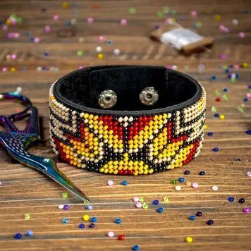FLBB-014 Bead Embroidery Bracelet Kit on Black Eco Leather, 3x22 cm