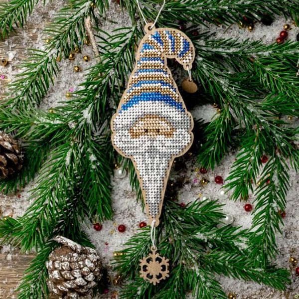 FLK-457 Санта у синьому набір для вишивання бісером по дереву ялинкової прикраси FLK-457 фото