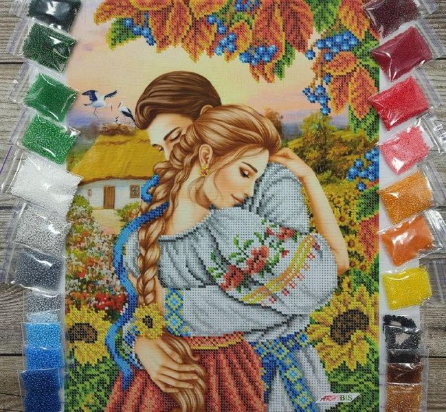 БС 3413 Українське кохання восени, набір для вишивки бісером картини з парою БС 3413 фото