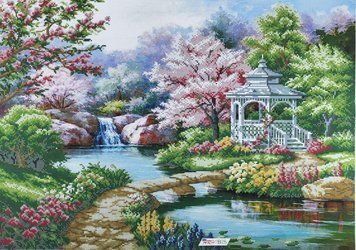 А2-К-1352 Gazebo by the River (42*59,5 cm), bead embroidery kit of the picture
