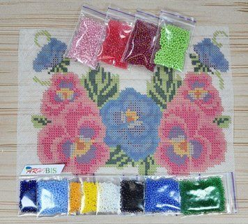 Ф-28 Violets (15*21 cm), bead embroidery kit on water-soluble interfacing