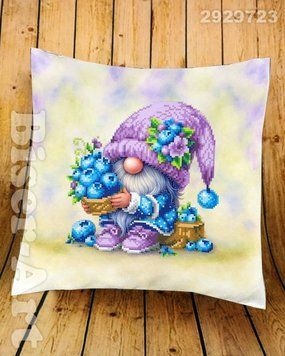 2929723 Gnome with Blueberries Cushion (30*30 cm), bead embroidery kit