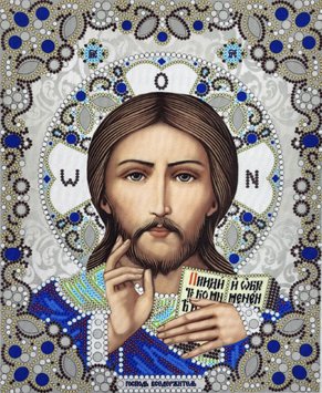 ЖК-4004 Господь Вседержитель у сріблі з перлинами та камінням, схема для вишивки ікони схема-бл-ЖК-4004 фото