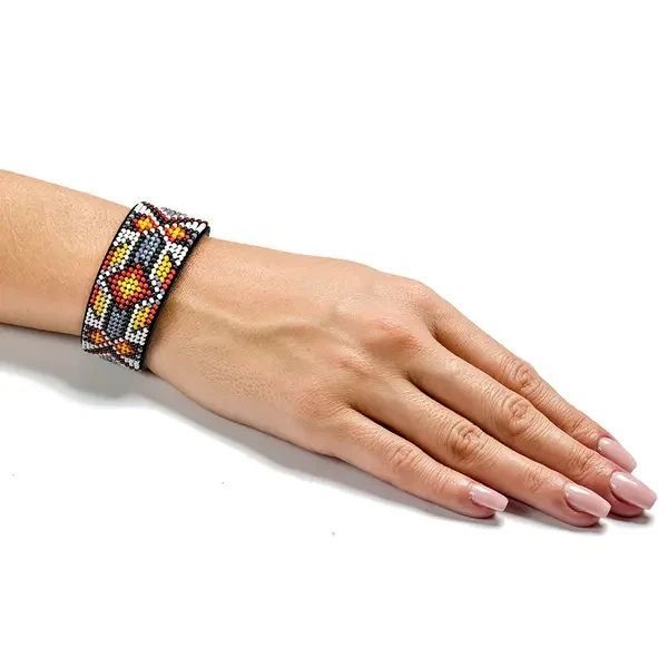 FLBB-010 Bead Embroidery Bracelet Kit on Black Eco Leather, 3x22 cm