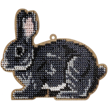 FLK-461 Rabbit, bead embroidery on wood kit for a Christmas tree ornament