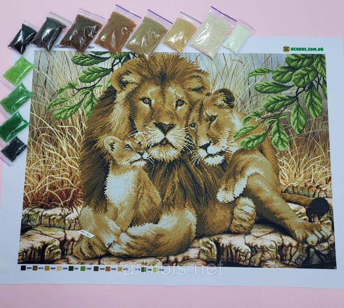 А2-К-496 Сімейство левів, набір для вишивання бісером картини А2-К-496 фото