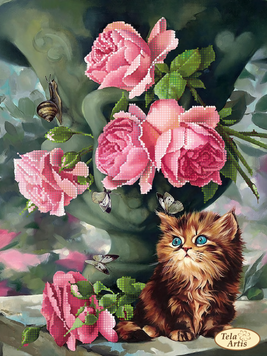 ТА-327 Meeting the Butterflies (24*32 cm), bead embroidery kit of the picture with a kitten