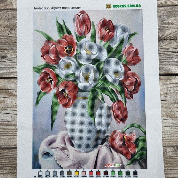 А4-К-1086 Букет тюльпанів, набір для вишивання бісером картини А4-К-1086 фото