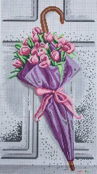 НИК-1464 Spring Umbrella with Tulips (25*45 cm), bead embroidery kit of the picture
