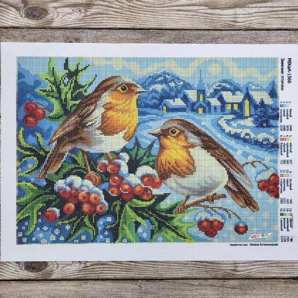 1566 Зимові пташки, набір для вишивання бісером картини 1566 фото
