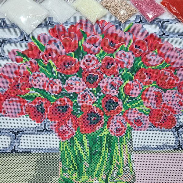 НИК-1420 Червоні тюльпани, набір для вишивання бісером картини НИК-1420 фото