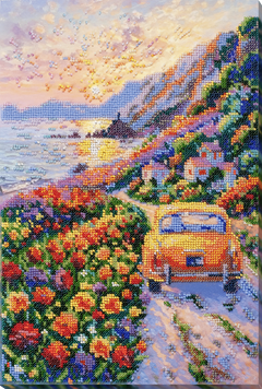 AB-968 Evening by the Sea (23&times;34 cm), bead embroidery kit on natural art canvas
