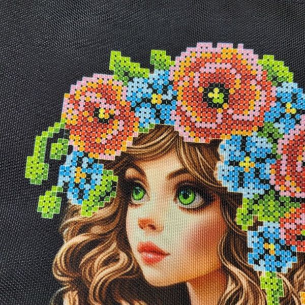 Cosmetic Bag_316 Girl with Poppies (25,5*17*3,5 cm), bead embroidery blank for a cosmetic bag