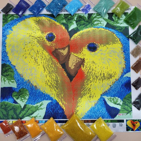 СЛ-2025 Одно сердце на двоих, набор для вышивки бисером картины с попугаями СЛ-2025 фото