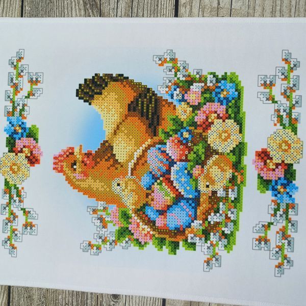 РКМ_064 Дитячий рушник з курочкою і писанками (30*22 см), набір для вишивки бісером РКМ_064 фото