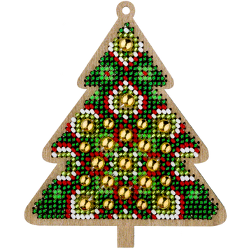 FLK-396 Christmas Tree bead embroidery kit on wood, Christmas tree ornament