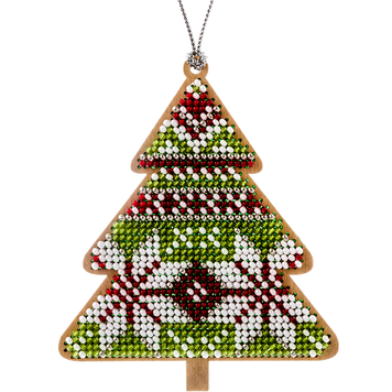 FLK-135 Christmas Tree, bead embroidery kit on wood of a Christmas tree ornament