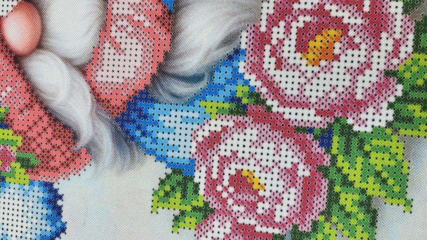 В258 Gnome with Peonies (20*25 cm), bead embroidery kit of the picture